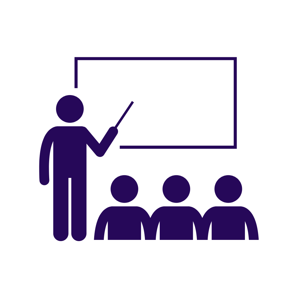 Icon of Teacher with a Class pointing at a White Board