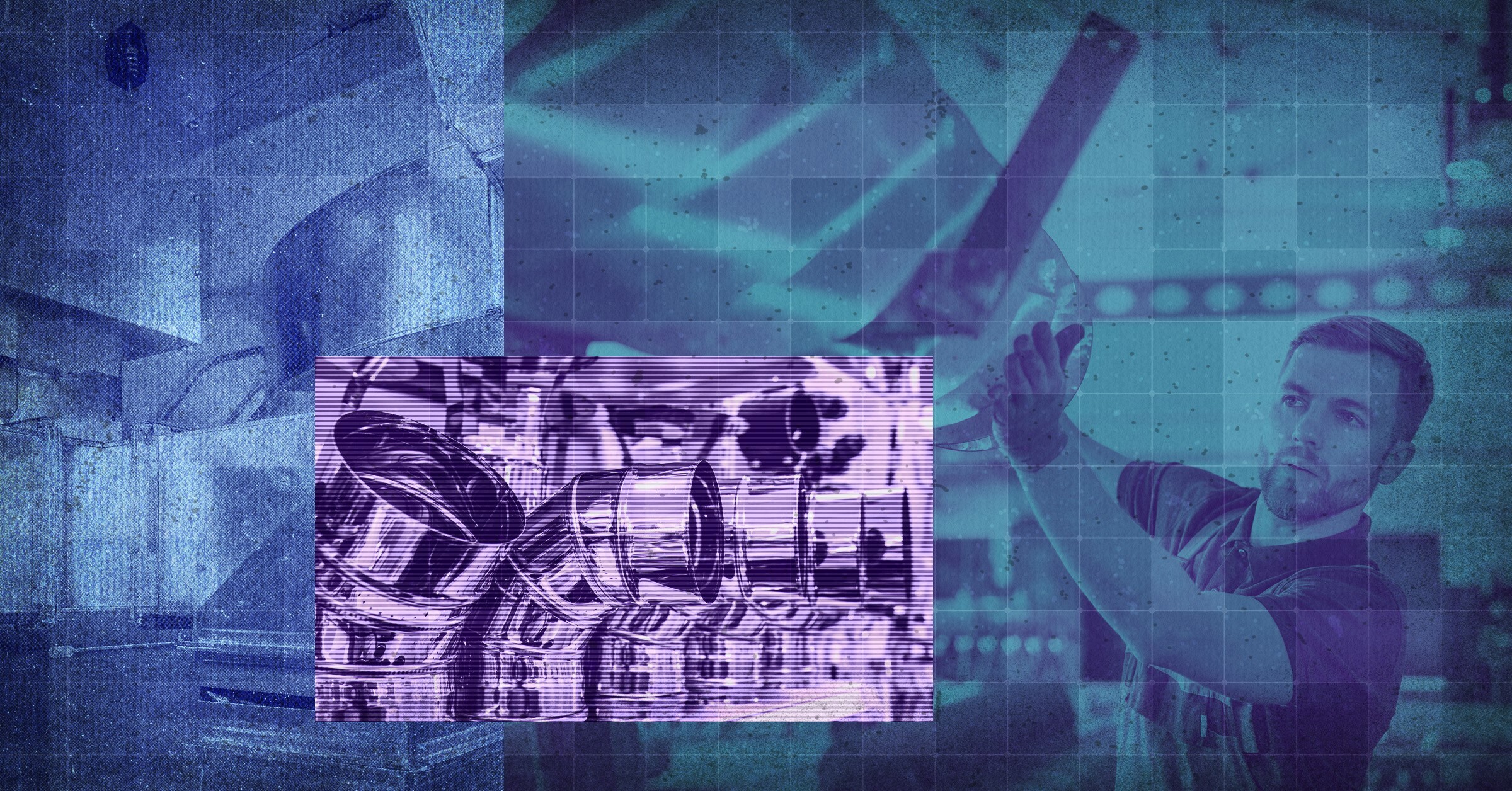 Collage of compliance engineer checking ventilation duct installation in a mechanical room.